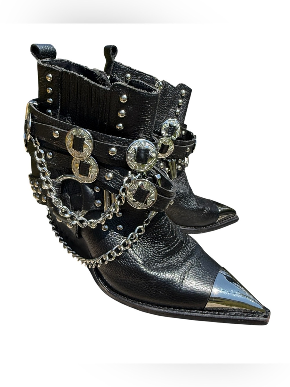 Jeffrey Campbell Hawthorn Leather Chain Harness Western Wedge Boots Black 8 RARE